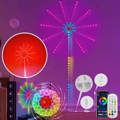 Smart RGB Firework LED Lights animated display showing colorful lighting effects